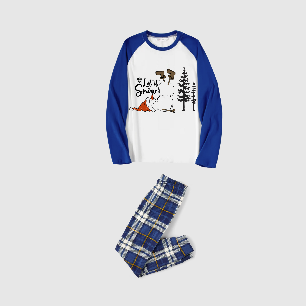 Let it Snow Plaid Family Pajamas - Blue Check