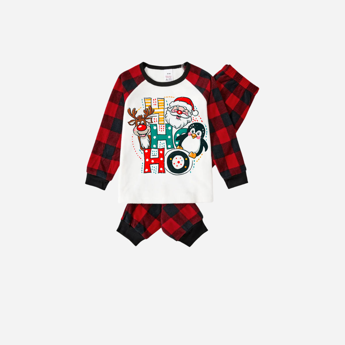 Red and Black Plaid Christmas Pajamas Set With "HO HO HO" Pattern Print