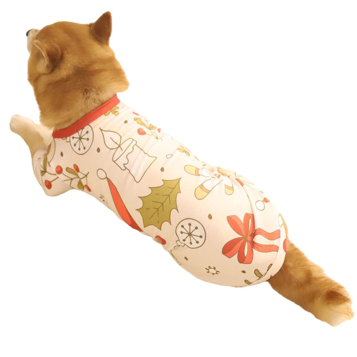Merry Christmas Candle Leaf Plant Bow Print Cute Dog Clothes Pet Christmas Outfits