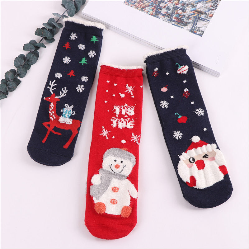 Women Christmas Socks Cute Cartoon Elk Socks 3 Pairs EJ518