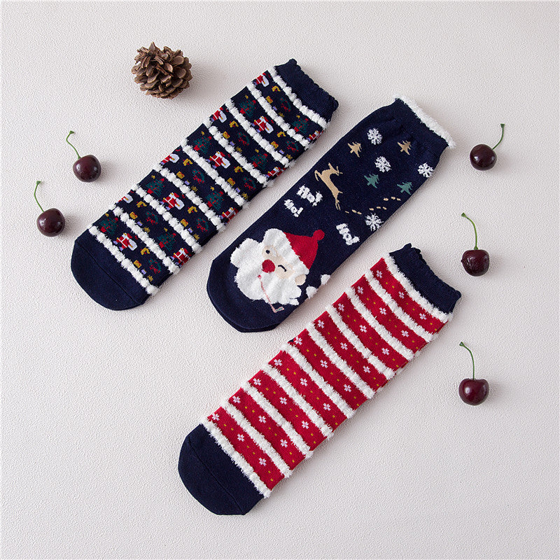 Women Christmas Socks Cute Cartoon Elk Socks 3 Pairs EJ518