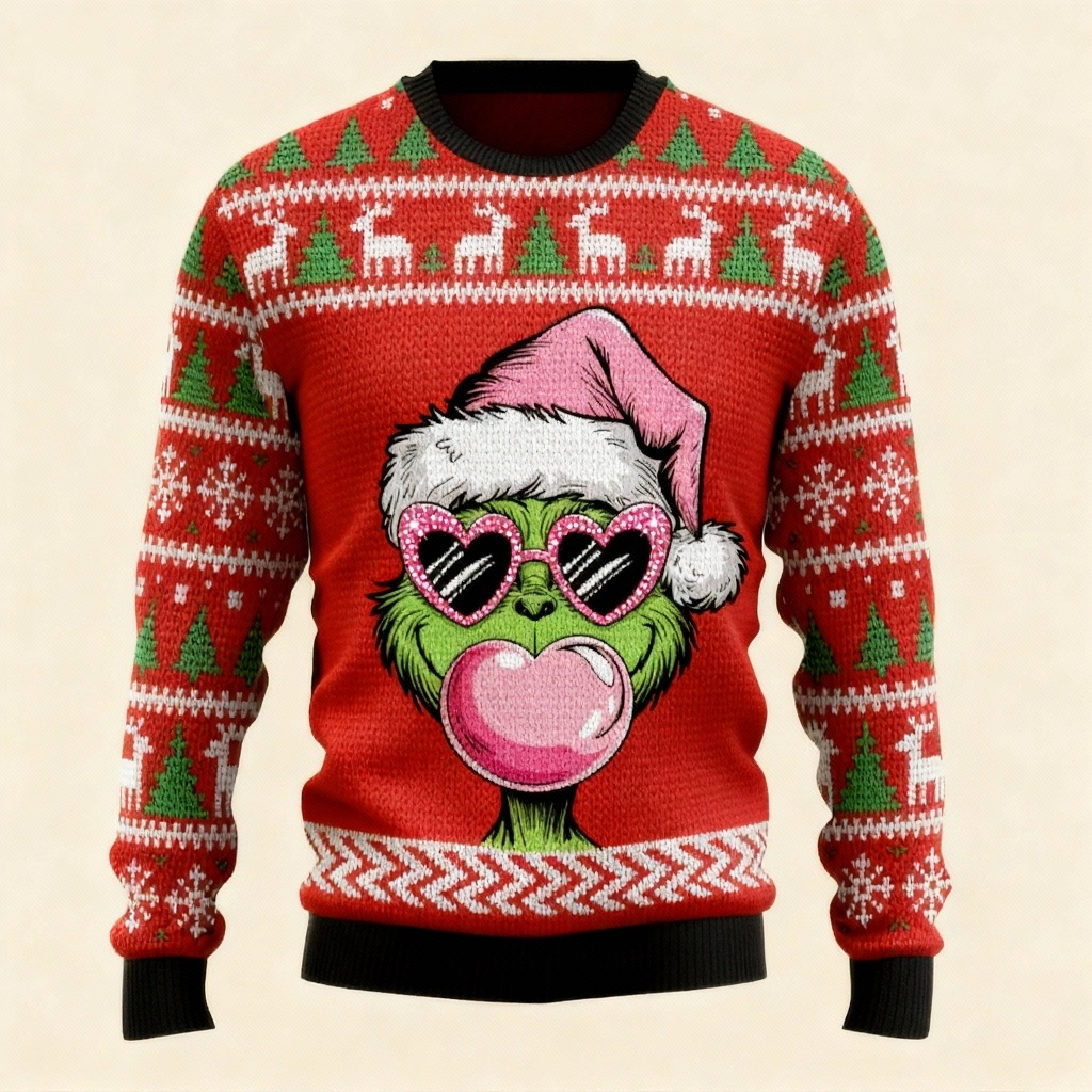 Zany Xmas Pattern Print Sweater - Ugly & Cozy Unisex Pullover