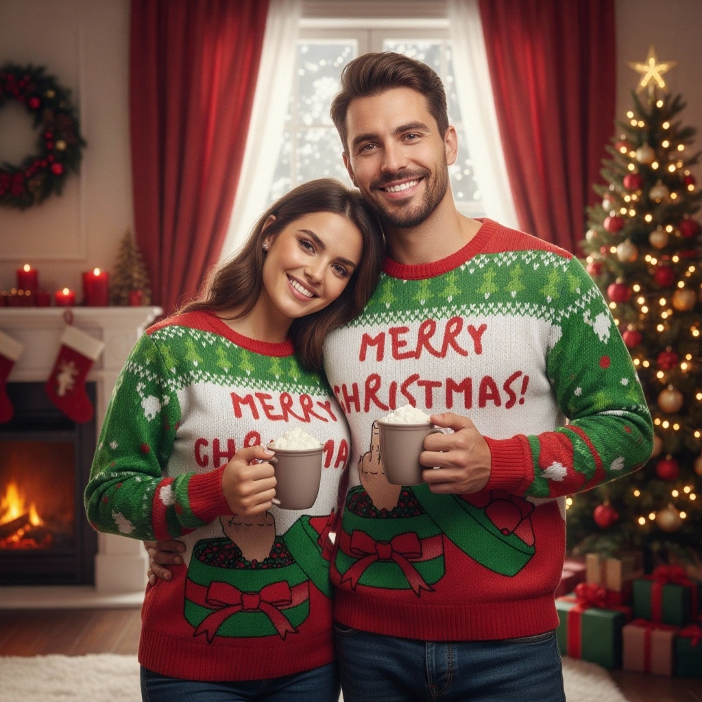 Christmas Slogan Print Unisex Ugly Christmas Sweater - Funny Holiday Party Pullover