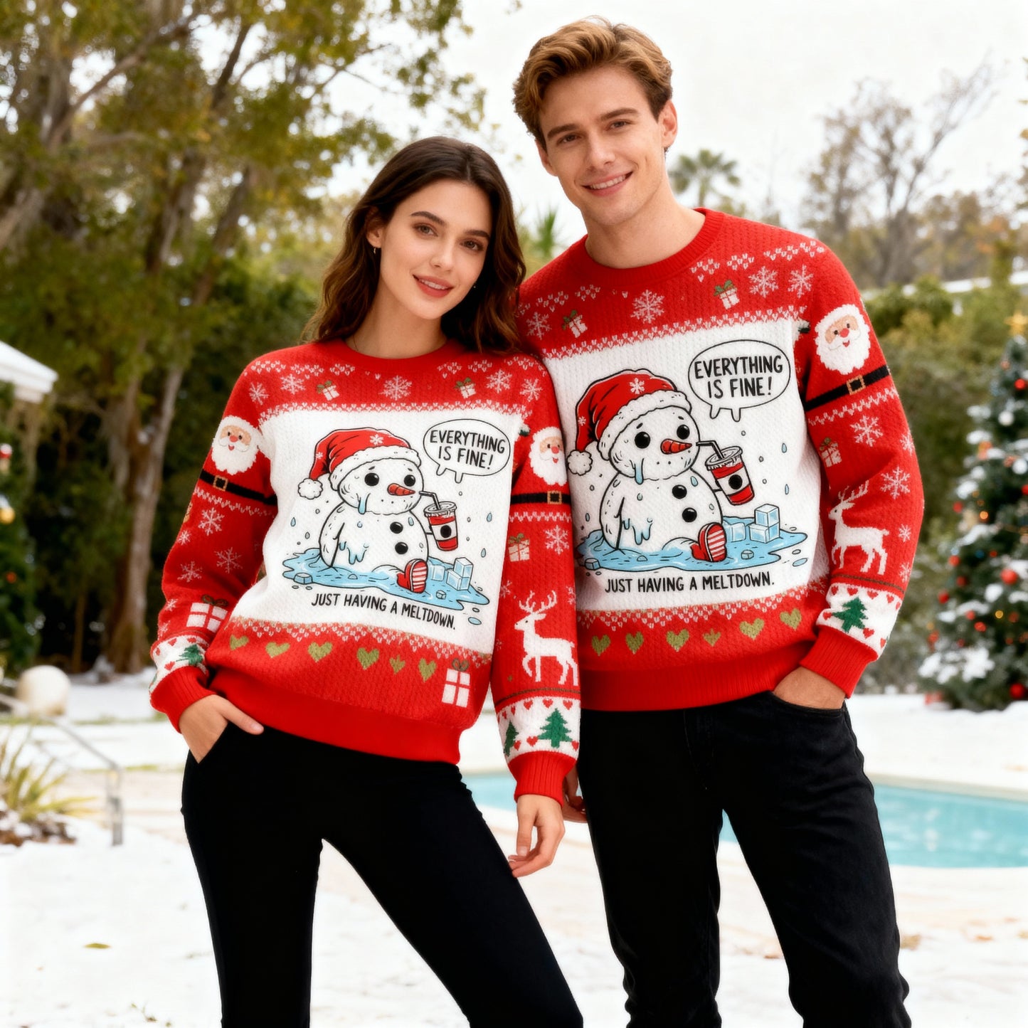 Soft Fleece Snowman Pattern Ugly Sweater - Unisex Christmas Party Essential
