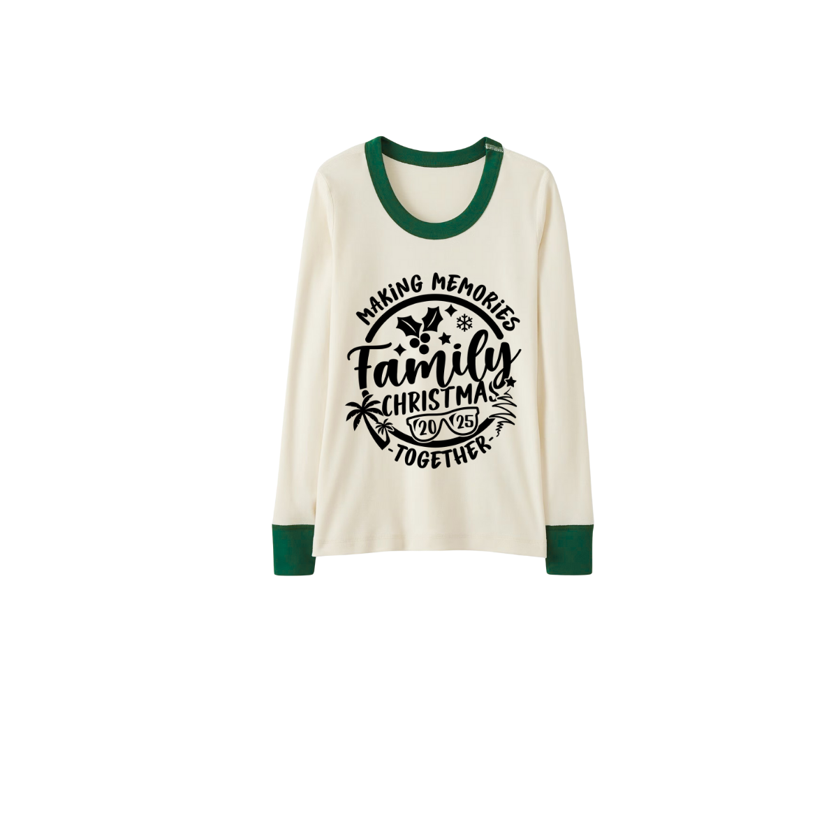 Green Cute Deer Print Christmas Pajamas Set With "Making Memories Together Family Christmas 2025 " Text Print