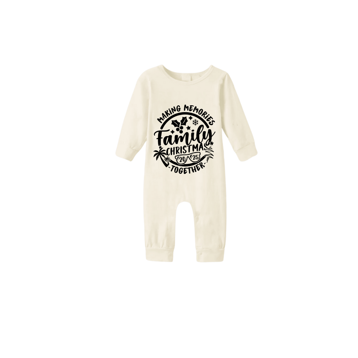 Green Cute Deer Print Christmas Pajamas Set With "Making Memories Together Family Christmas 2025 " Text Print