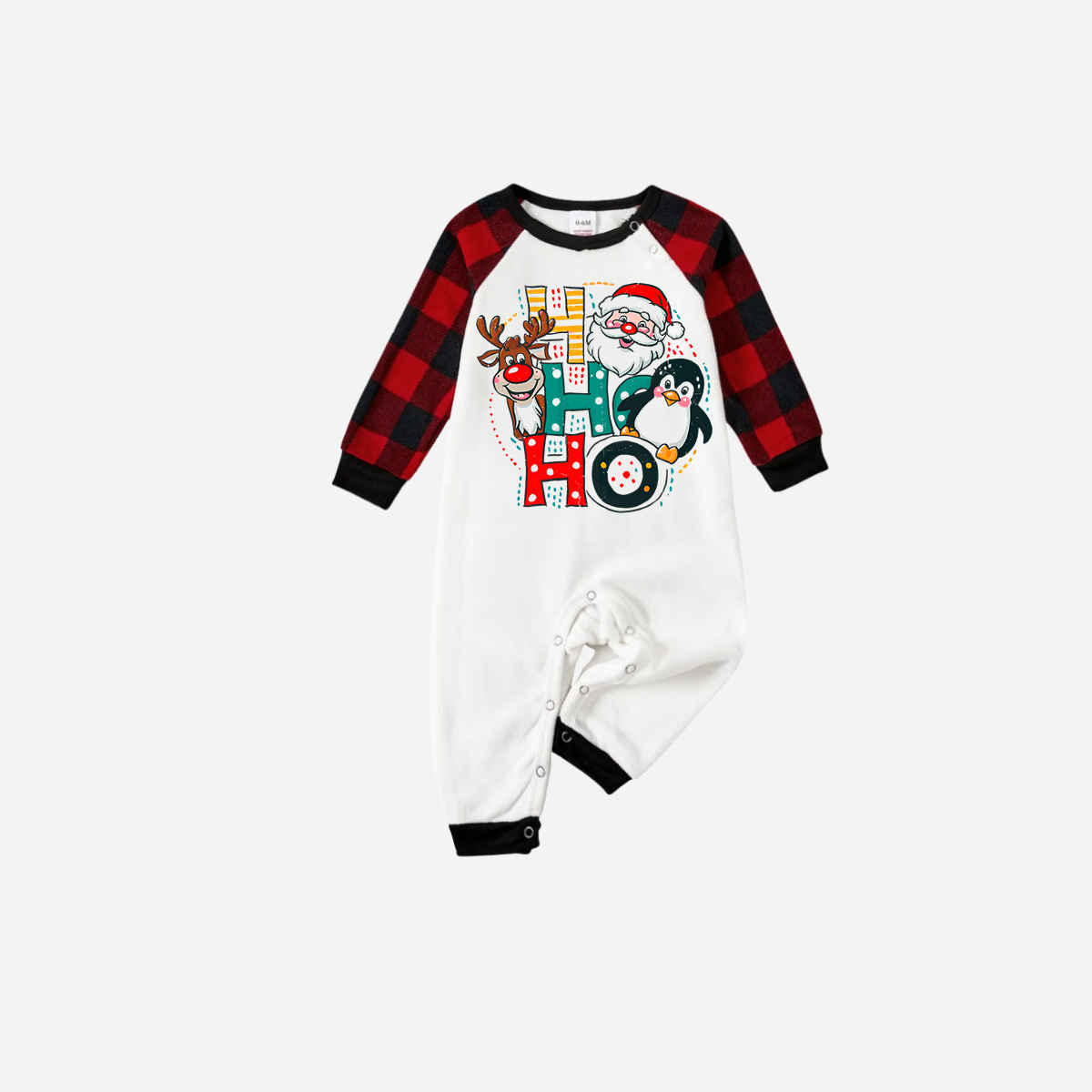 Red and Black Plaid Christmas Pajamas Set With "HO HO HO" Pattern Print