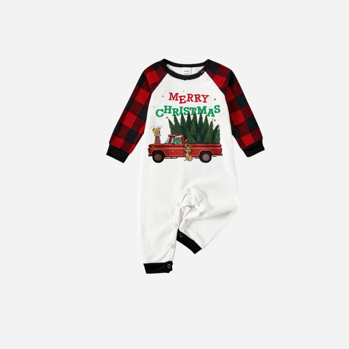 Red and Black Plaid Christmas Pajamas Set With "Merry Christmas" and Christmas Tree Print