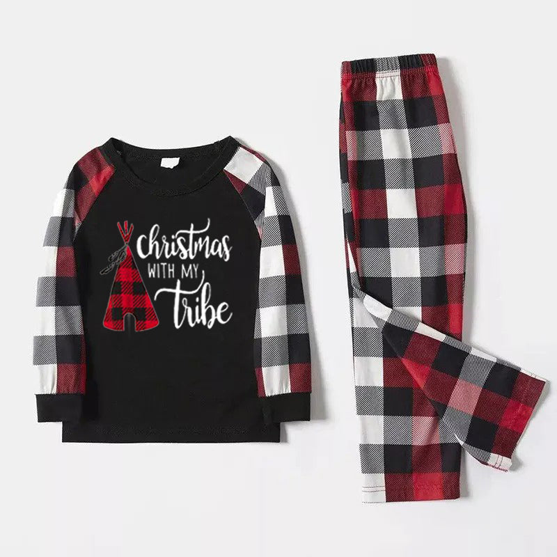Christmas Matching Family Pajamas Christmas Letter and Tent Print Black White Plaids Pajamas Set