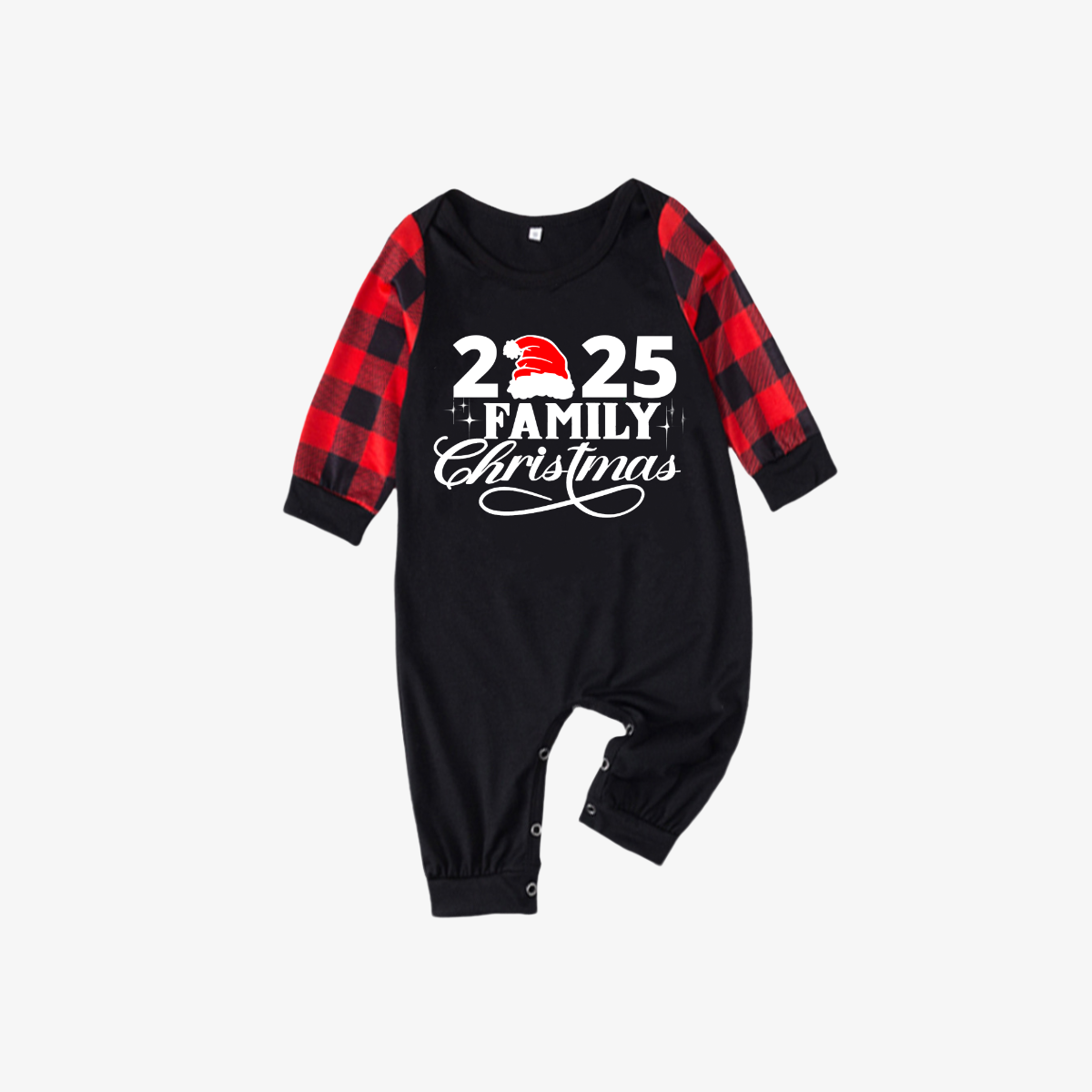 "2025 Family Christmas" Letter Print Black & Red Plaid Family Matching Black Pajamas