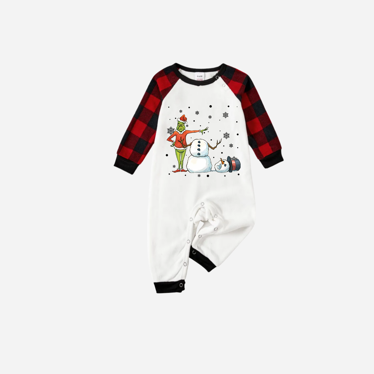 Red and Black Plaid Christmas Pajamas Set With Snowman and Christmas Grinch Print