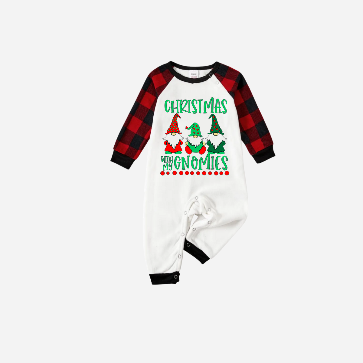 Red and Black Plaid Christmas Pajamas Set With "Christmas With My Gnomies" Text Print