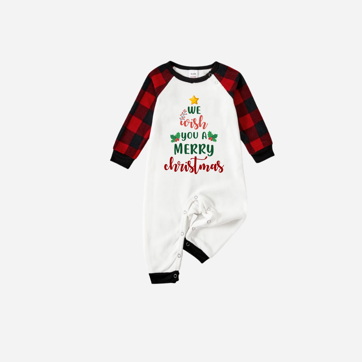 Red and Black Plaid Christmas Pajamas Set With "We Wish You a Merry Christmas" Text Print