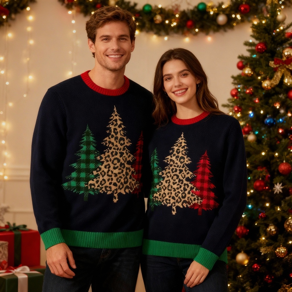 Pine Tree Print Holiday Sweater - Intentional Festive Quirk