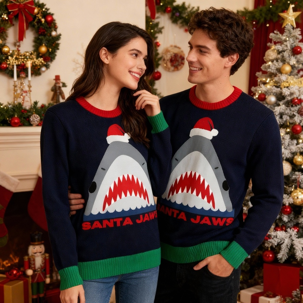 Festive & Fearless: Shark Print Christmas Jumper