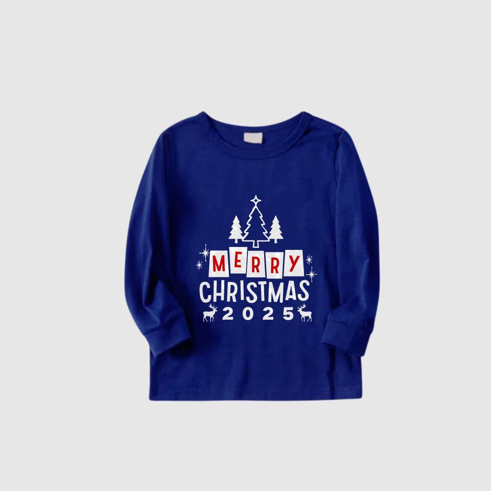 Christmas Family Matching Pajamas-Cozy Blue Pjs Set with "Merry Christmas 2025" Print