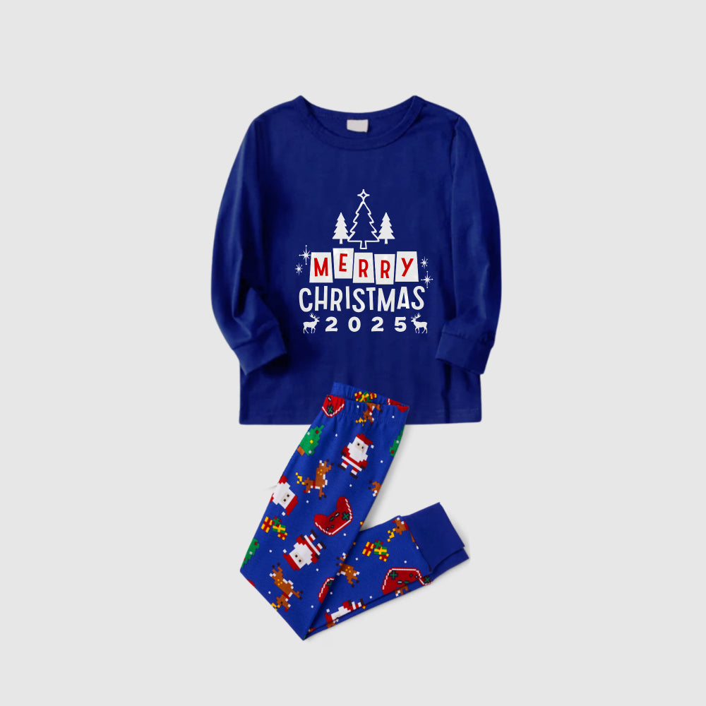 Christmas Family Matching Pajamas-Cozy Blue Pjs Set with "Merry Christmas 2025" Print