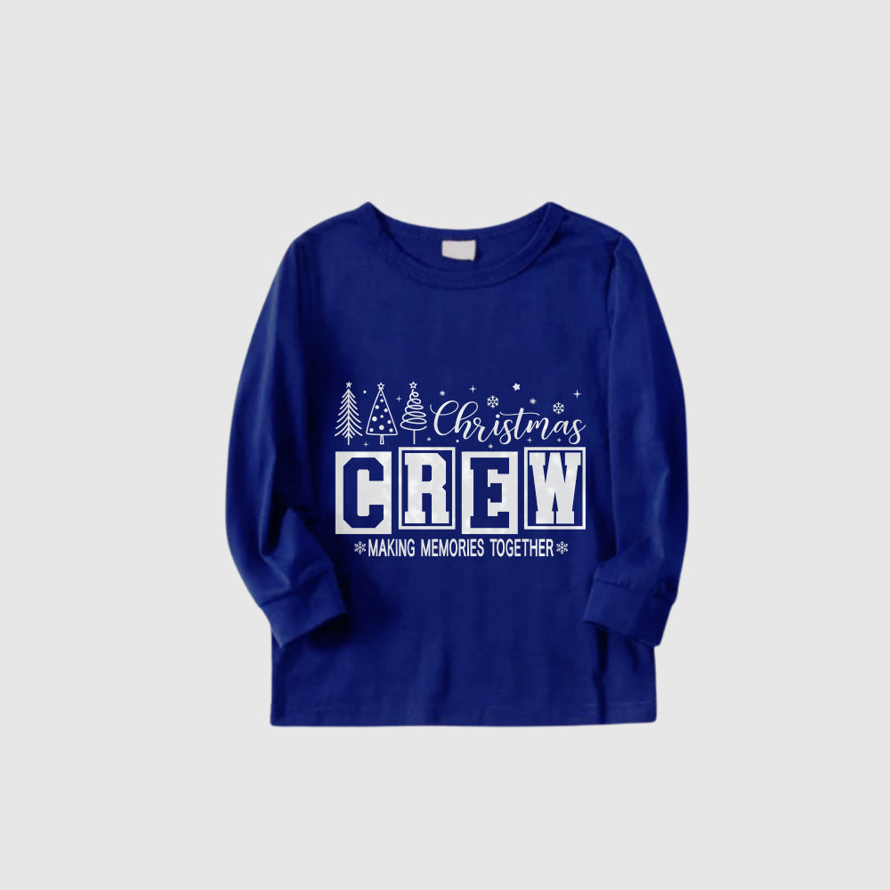 Christmas Family Matching Pajamas-Cozy Blue Pjs Set with "Christmas Crew Making Memories Together" Print