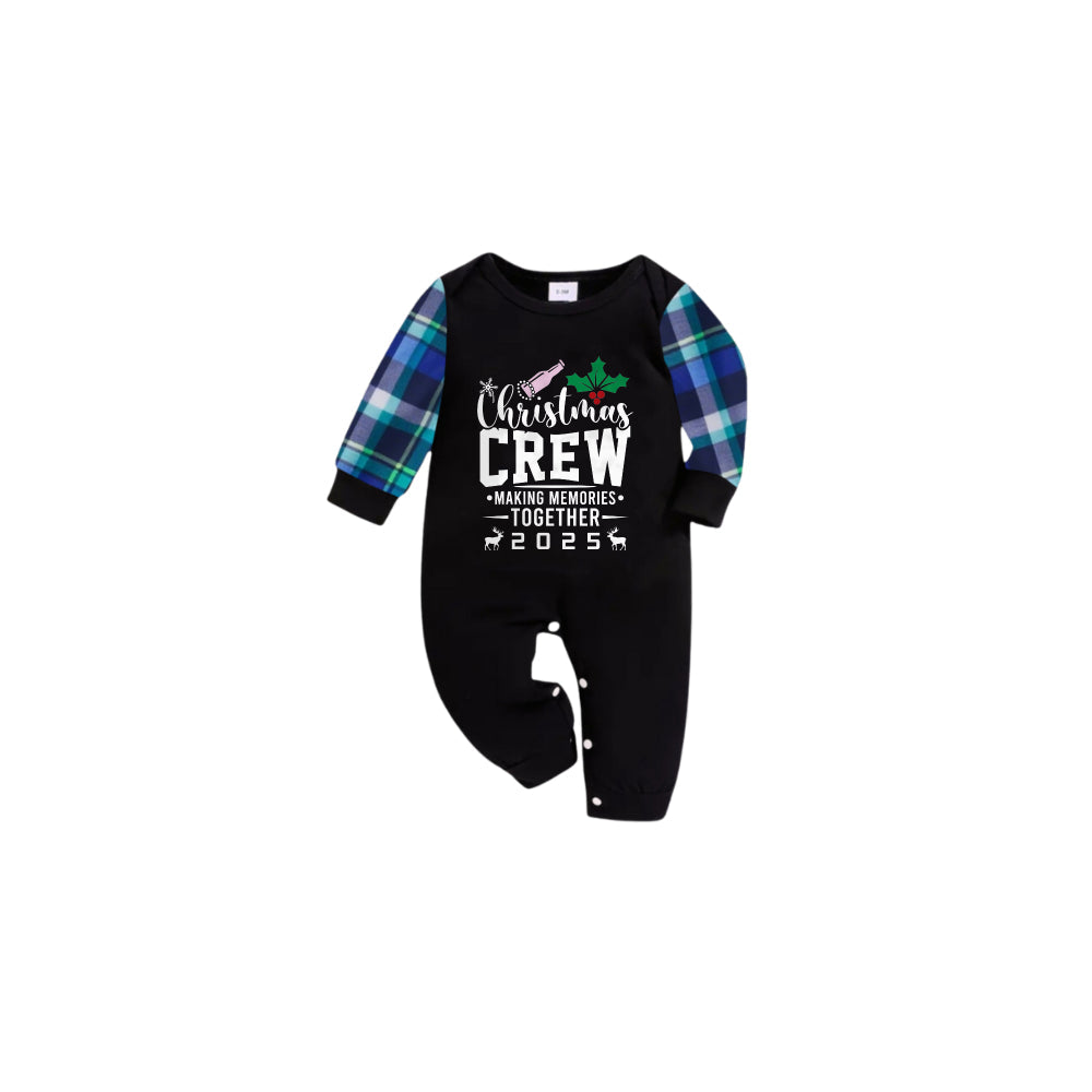 Blue and Green Plaid Christmas Pajamas Set With "Christmas Crew MAKING MEMORIES TOGETHER 2025" Text Print