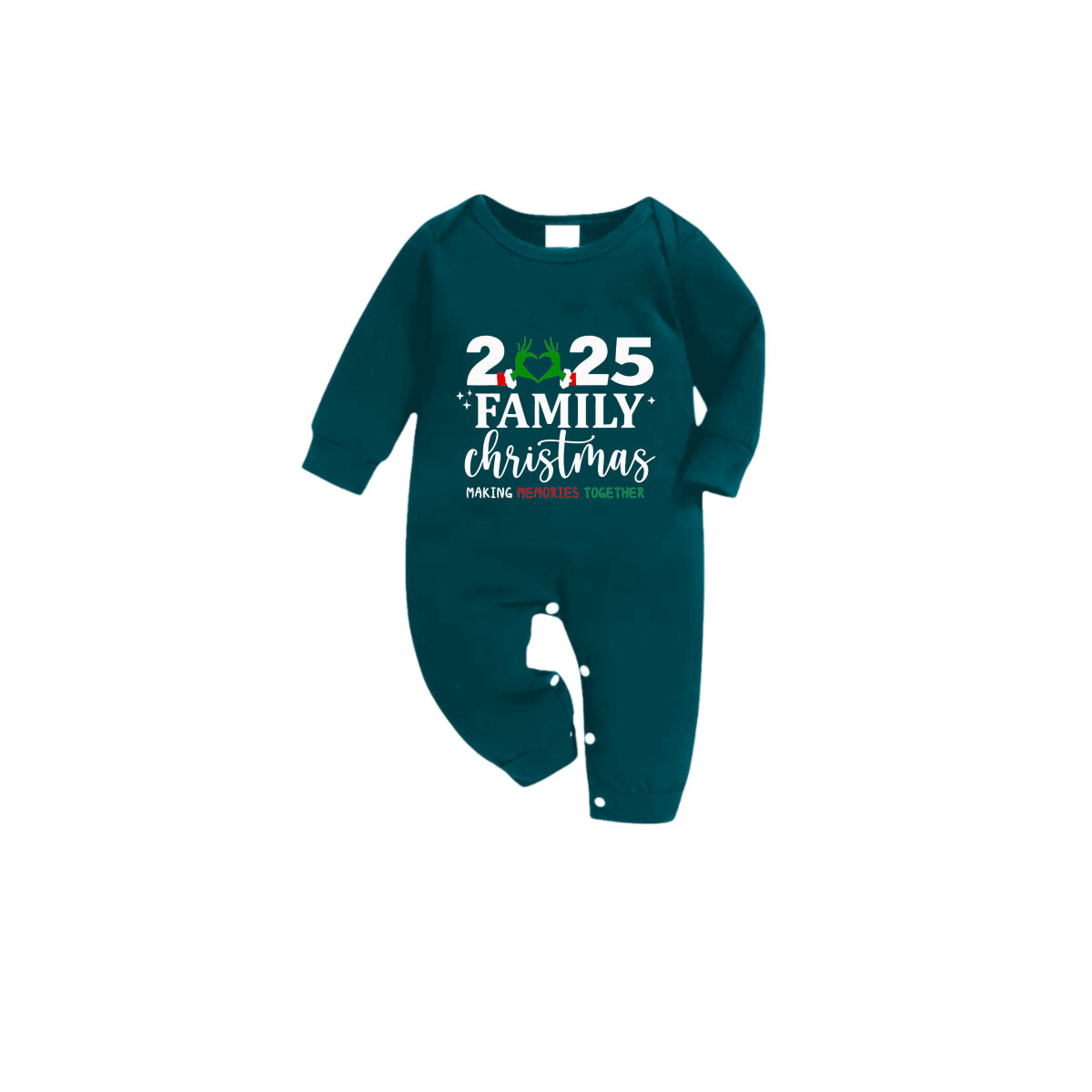 Christmas Family Matching Pajamas-Dark Green&Deer Patterned Pjs Set with Grinch motifs and "2025 Family Christmas" Slogan Print