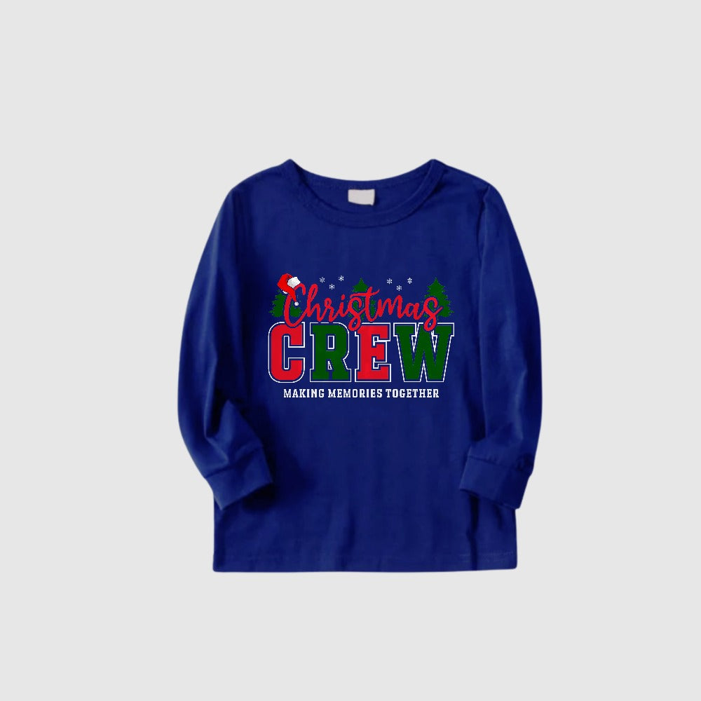Christmas Family Matching Pajamas-Cozy Blue Pjs Set with "Christmas Crew Making Memories Together" Slogan Print