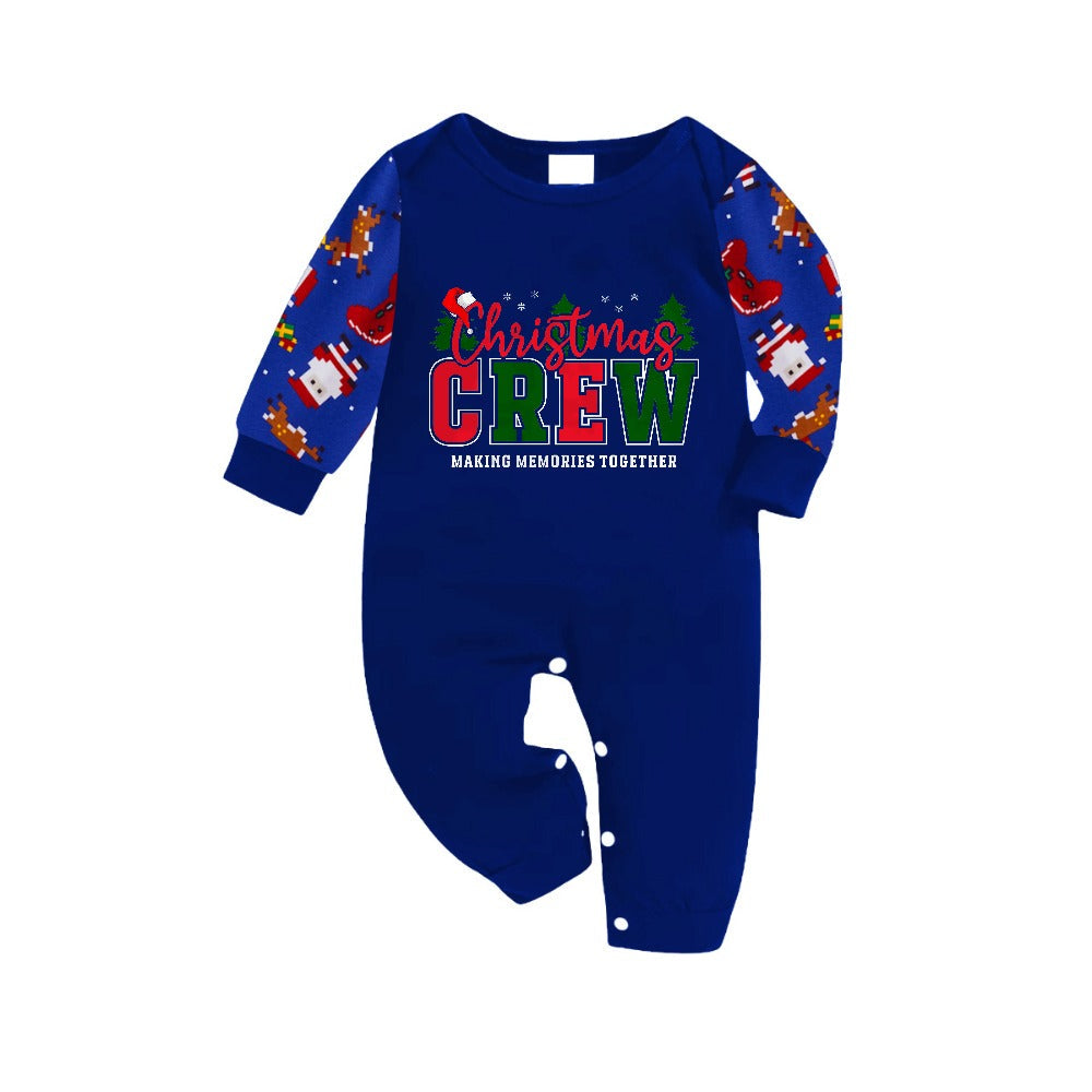 Christmas Family Matching Pajamas-Cozy Blue Pjs Set with "Christmas Crew Making Memories Together" Slogan Print