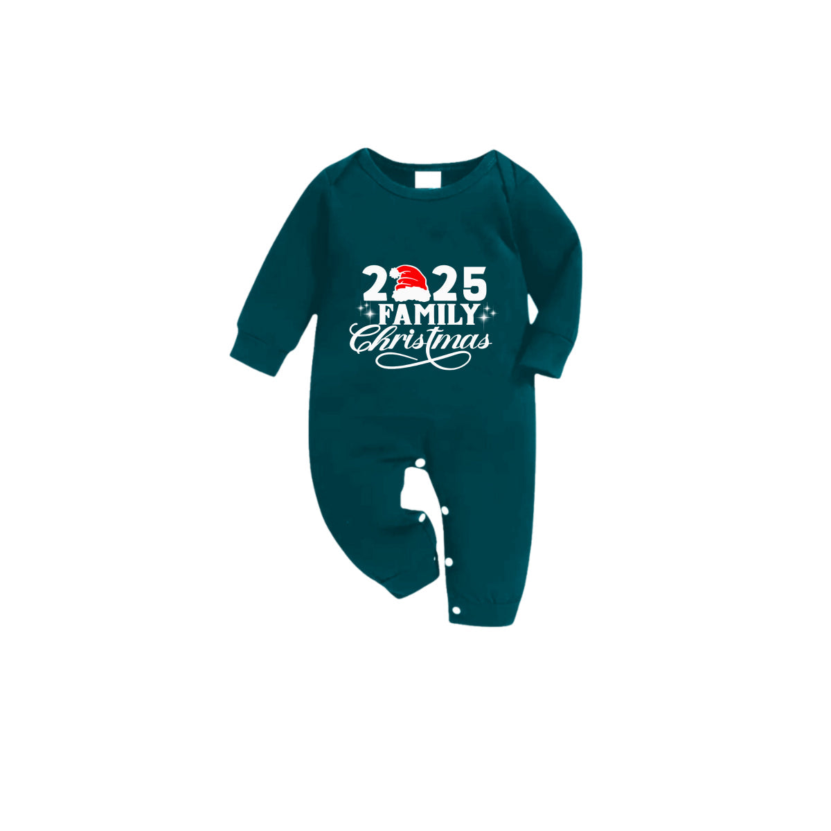 Christmas Family Matching Pajamas-Dark Green&Deer Patterned Pjs Set with "Family Christmas 2025" Artistic Font Print
