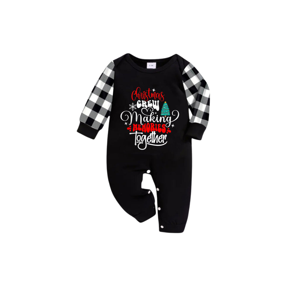 Black and White Plaid Short Sleeve Christmas Pajamas Set With Cute Text Print
