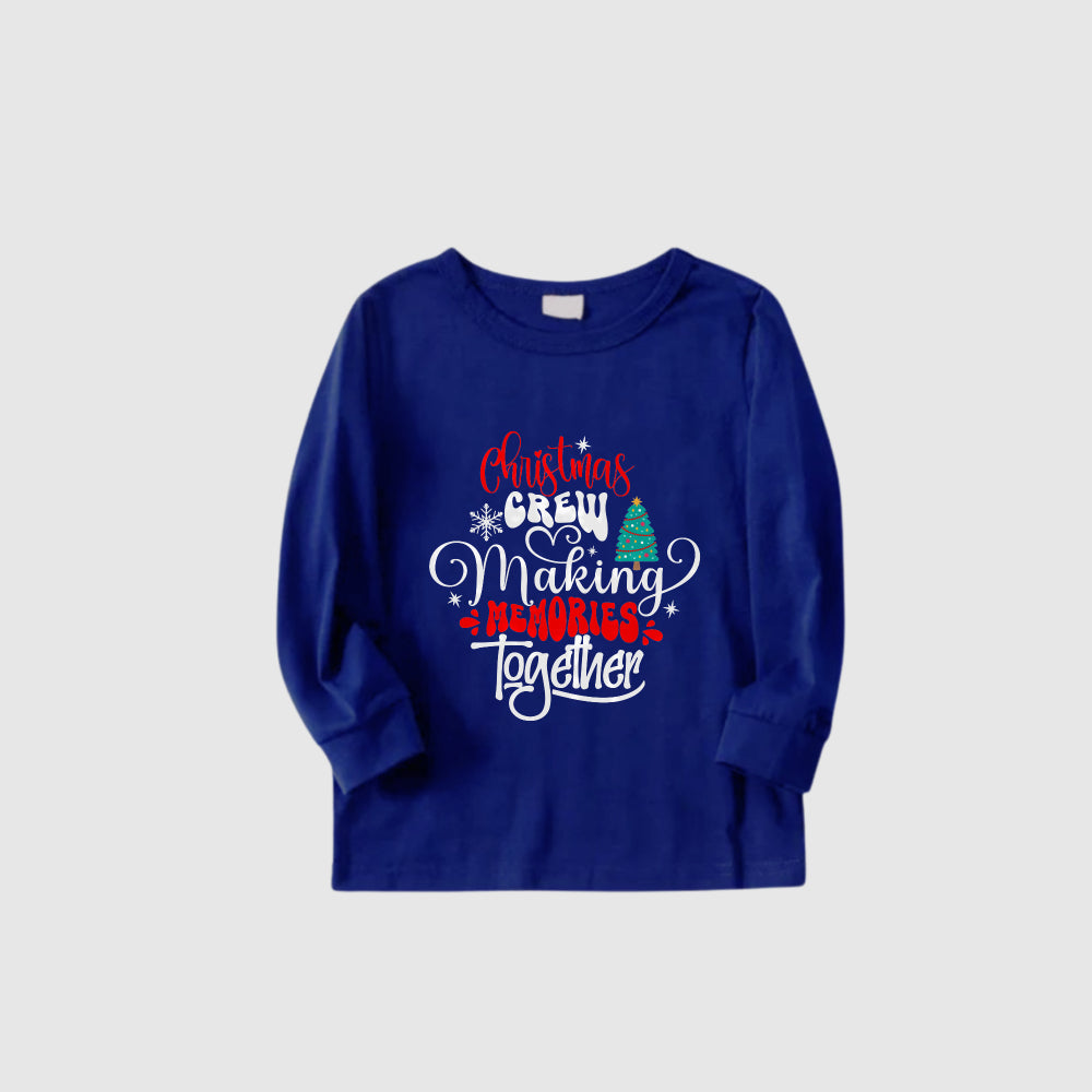 Christmas Family Matching Pajamas-Cozy Blue Pjs Set with "Christmas Crew Making Memories Together" and Christmas Tree Pattern Print