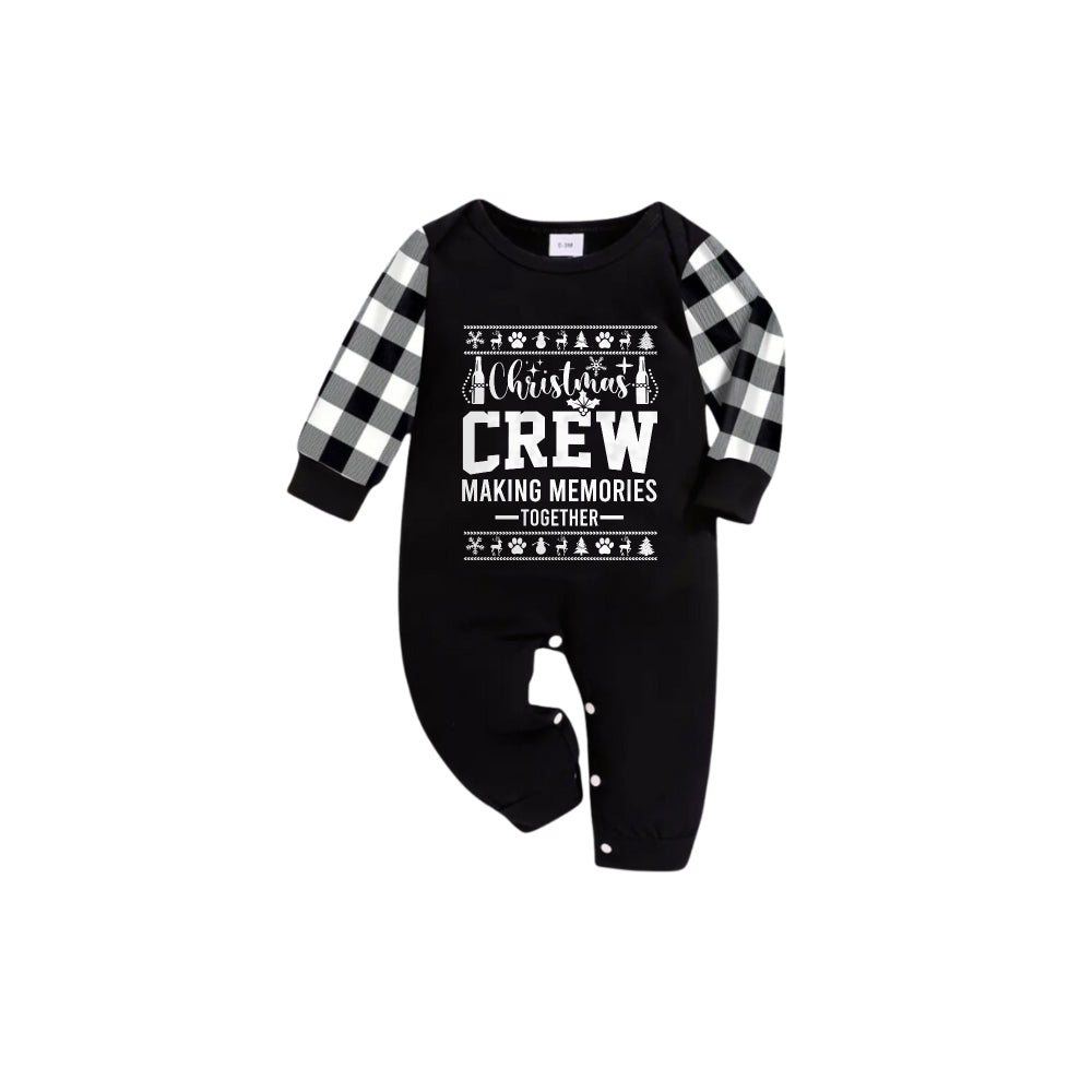 Black and White Plaid Short Sleeve Christmas Pajamas Set With Holiday Quotes Print