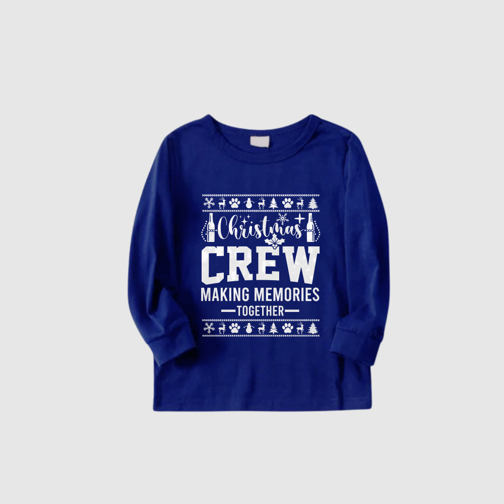 Christmas Family Matching Pajamas-Cozy Blue Pjs Set with "Christmas Crew Making Memories Together" and Christmas Pattern Print