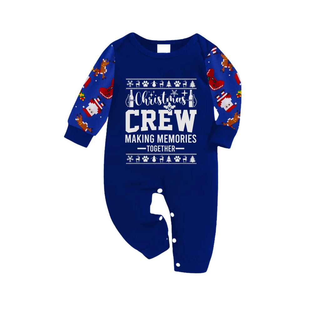 Christmas Family Matching Pajamas-Cozy Blue Pjs Set with "Christmas Crew Making Memories Together" and Christmas Pattern Print