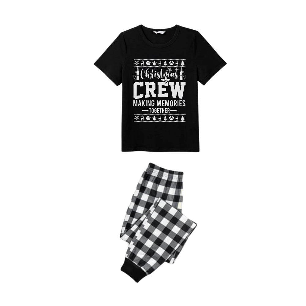 Black and White Plaid Short Sleeve Christmas Pajamas Set With Holiday Quotes Print