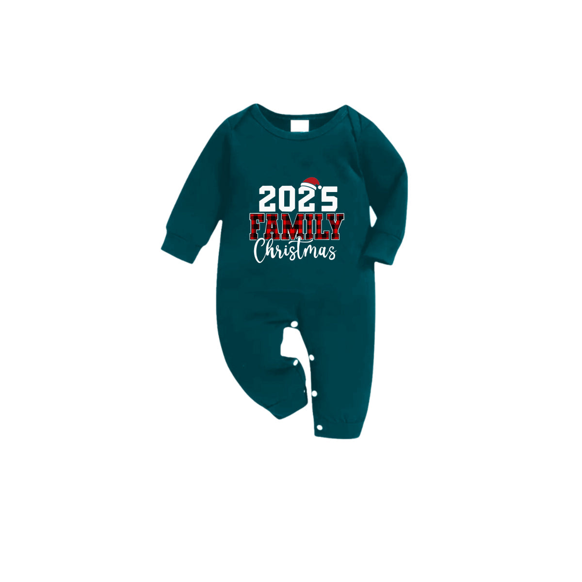 Christmas Family Matching Pajamas-Dark Green&Deer Patterned Pjs Set with "2025 Family Christmas" Text Print