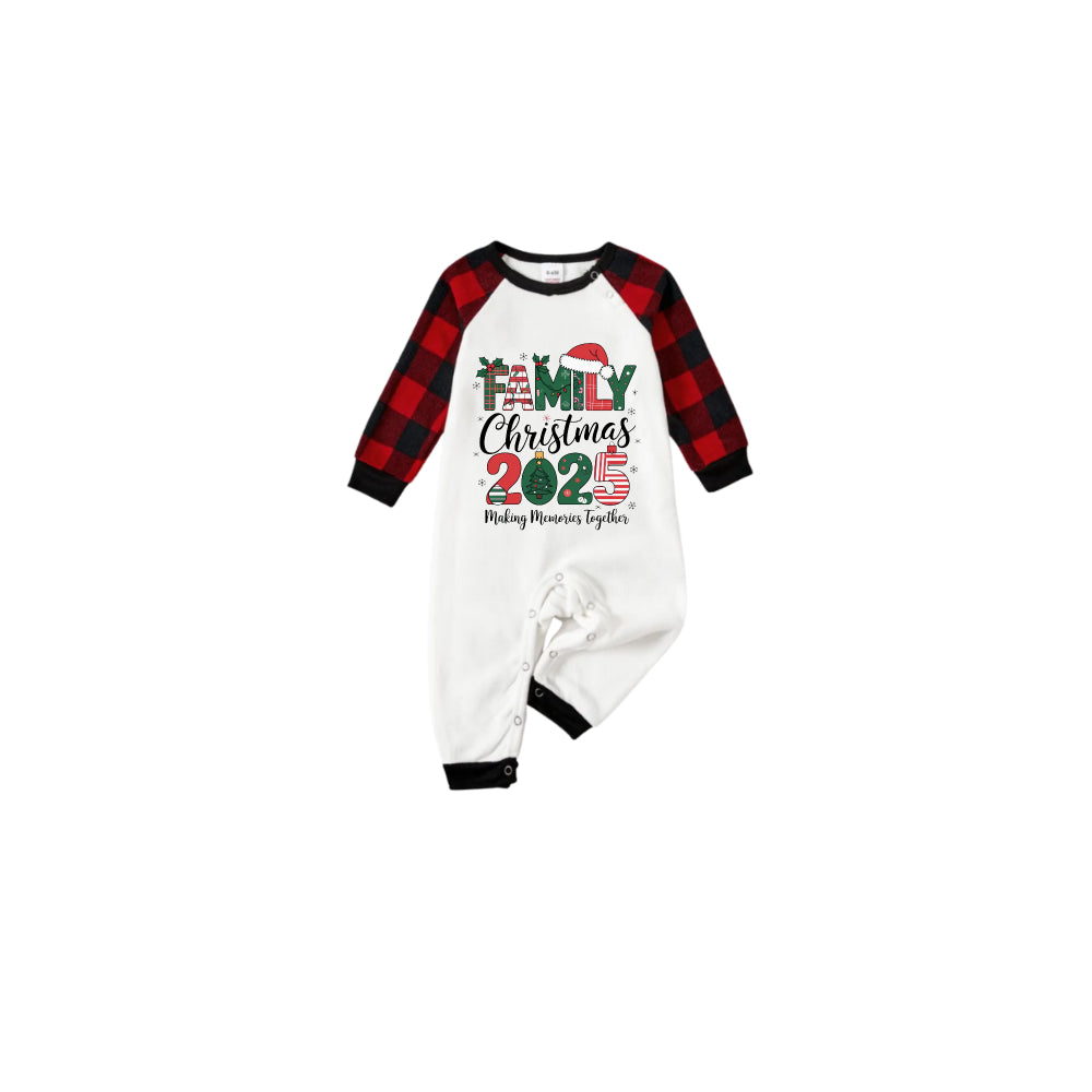 Black and Red Plaid Raglan Short Sleeve Pajamas Set With "Family Christmas 2025" and Christmas Pattern Print