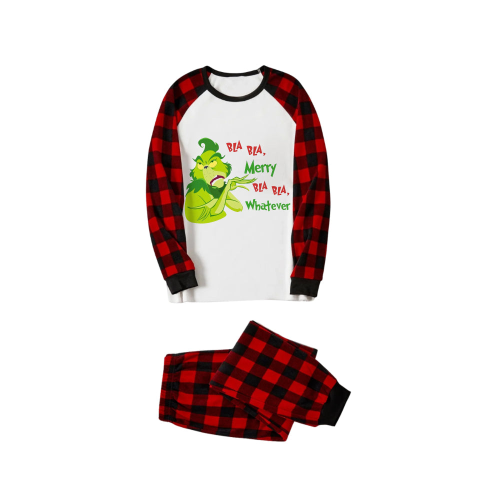 Red and Black Plaid Christmas Pajamas Set With Grinchy Cartoon Print