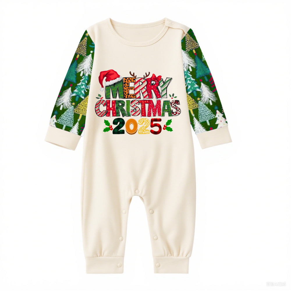 Family Christmas Pajamas Set With Colorful Merry Christmas 2025 Holiday Text
