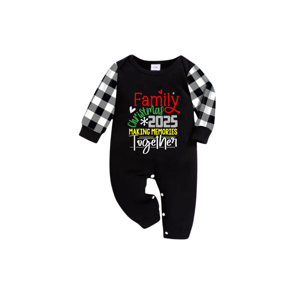 Black and White Plaid Short Sleeve Christmas Pajamas Set Featuring Christmas Cheer Text Prints