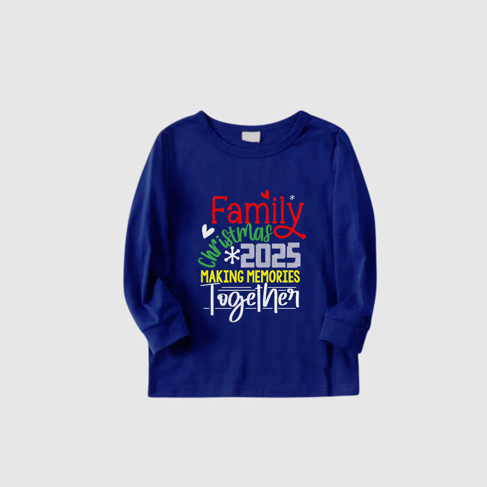 Christmas Family Matching Pajamas-Cozy Blue Pjs Set with "Family Christmas 2025 Making Memories Together" Print