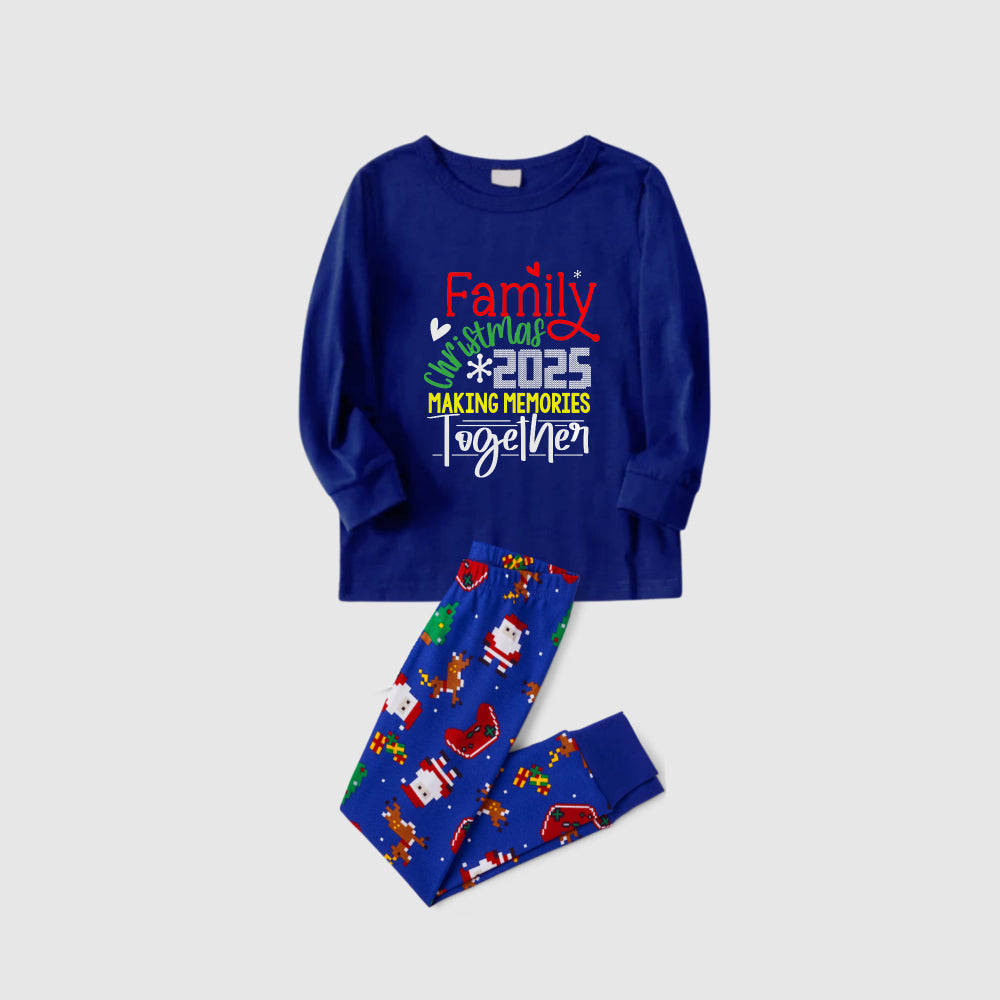 Christmas Family Matching Pajamas-Cozy Blue Pjs Set with "Family Christmas 2025 Making Memories Together" Print