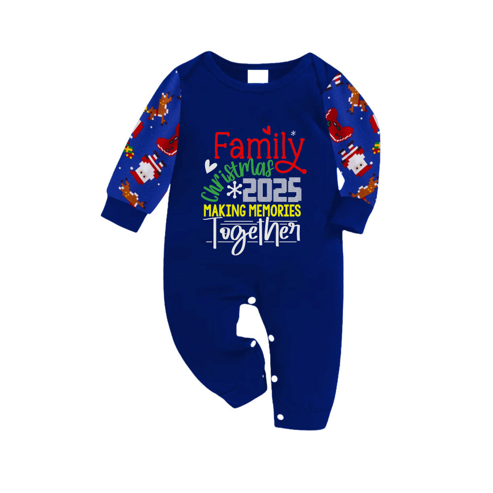 Christmas Family Matching Pajamas-Cozy Blue Pjs Set with "Family Christmas 2025 Making Memories Together" Print