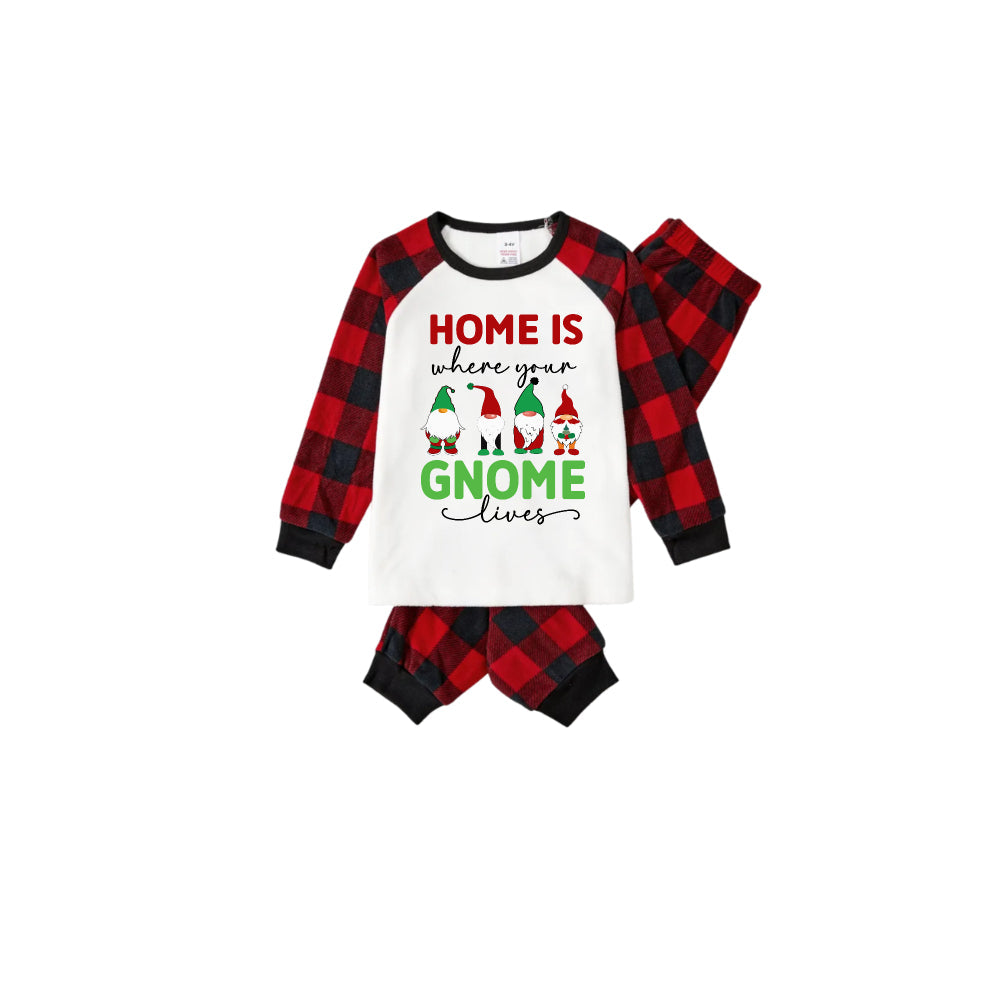 Red and Black Plaid Christmas Pajamas Set With Gnomies Family and Christmas Slogan Print