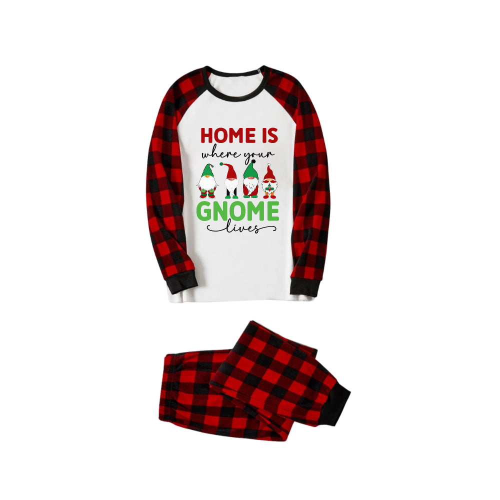 Red and Black Plaid Christmas Pajamas Set With Gnomies Family and Christmas Slogan Print