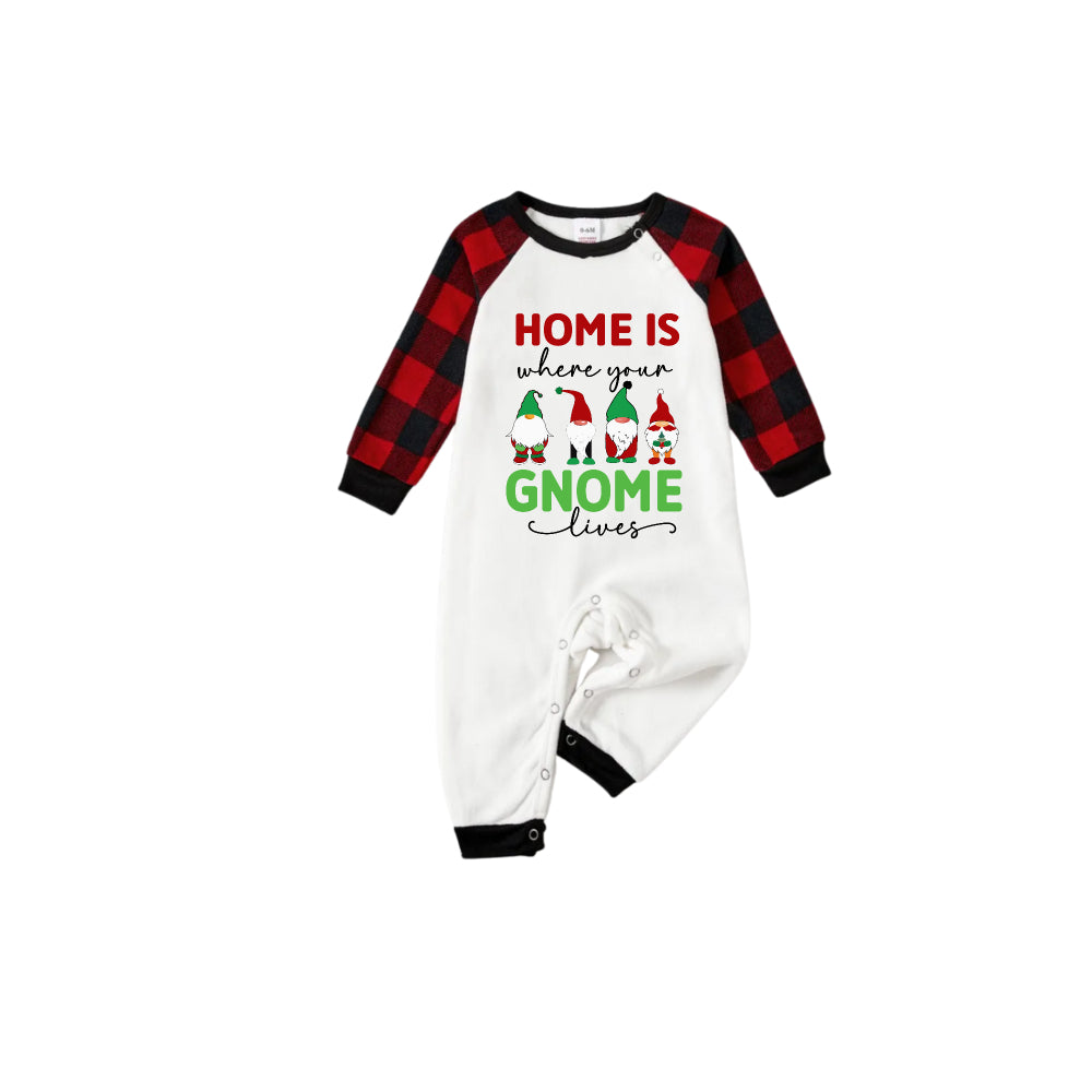 Red and Black Plaid Christmas Pajamas Set With Gnomies Family and Christmas Slogan Print