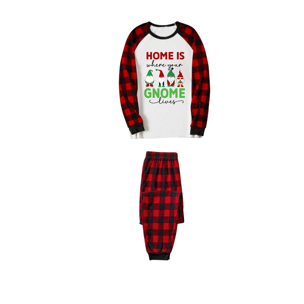 Red and Black Plaid Christmas Pajamas Set With Gnomies Family and Christmas Slogan Print