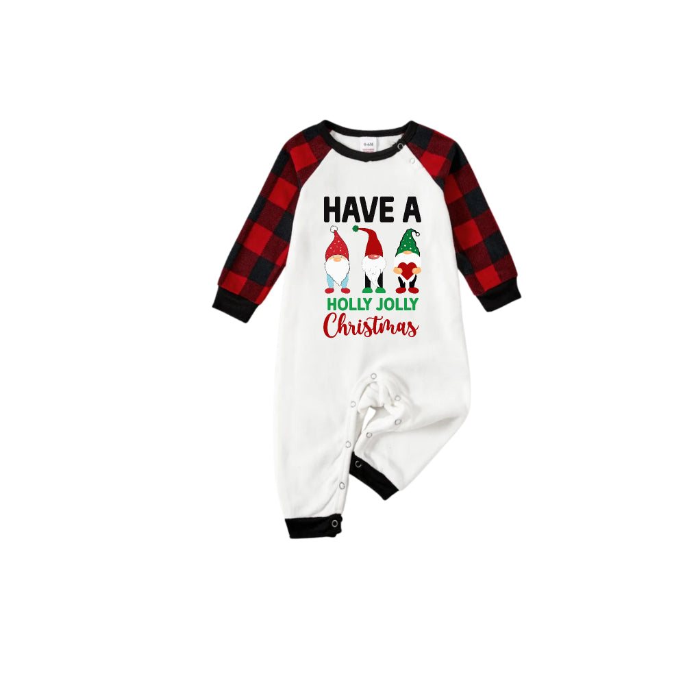 Red and Black Plaid Christmas Pajamas Set With Gnomies Family and "Have A Holly Jolly Christmas" Slogan Print