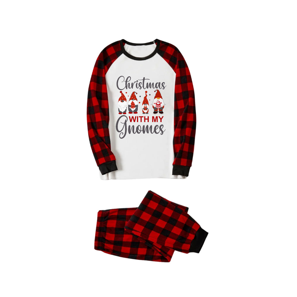 Red and Black Plaid Christmas Pajamas Set With Gnomies Family and "Christmas With My Gnomes" Slogan Print