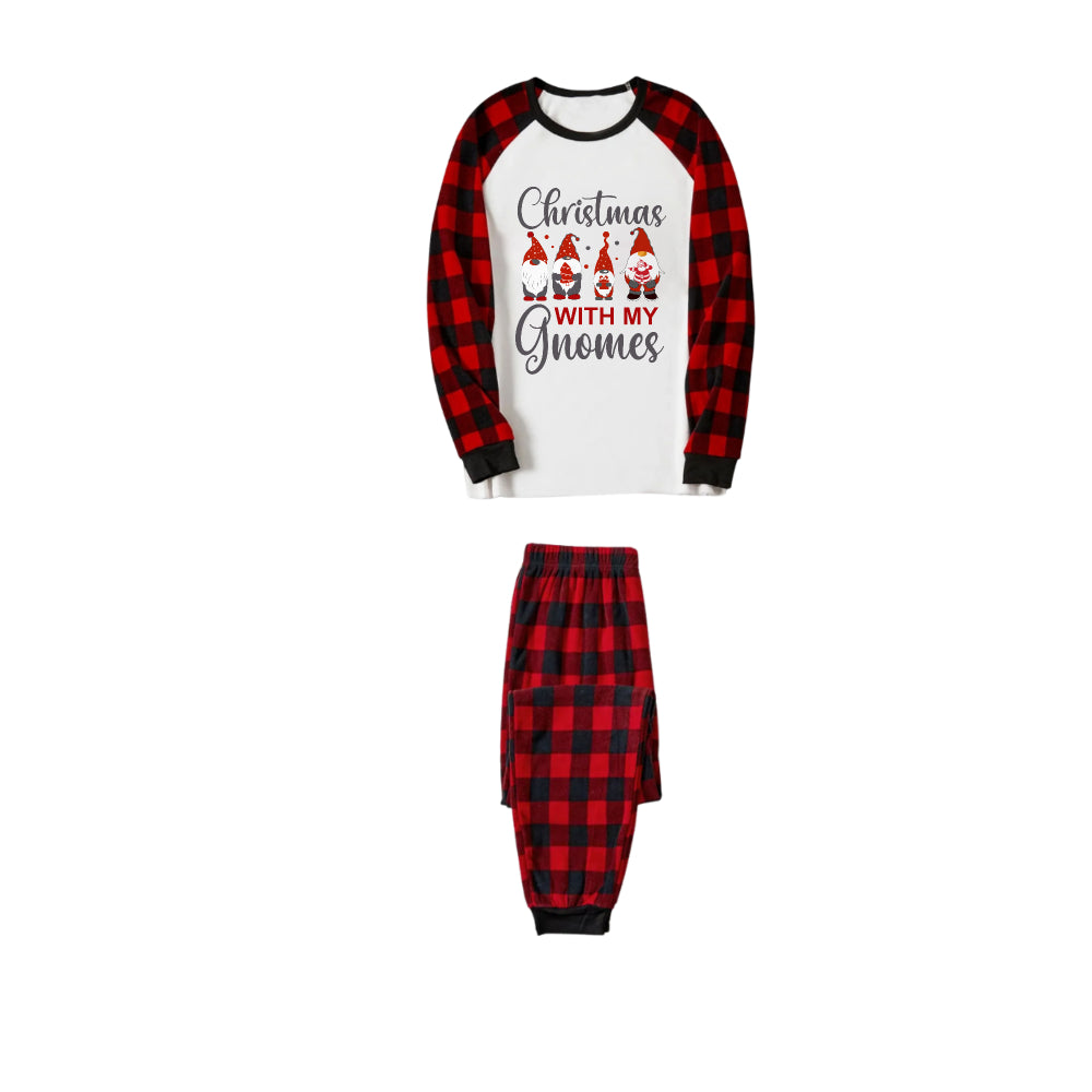 Red and Black Plaid Christmas Pajamas Set With Gnomies Family and "Christmas With My Gnomes" Slogan Print