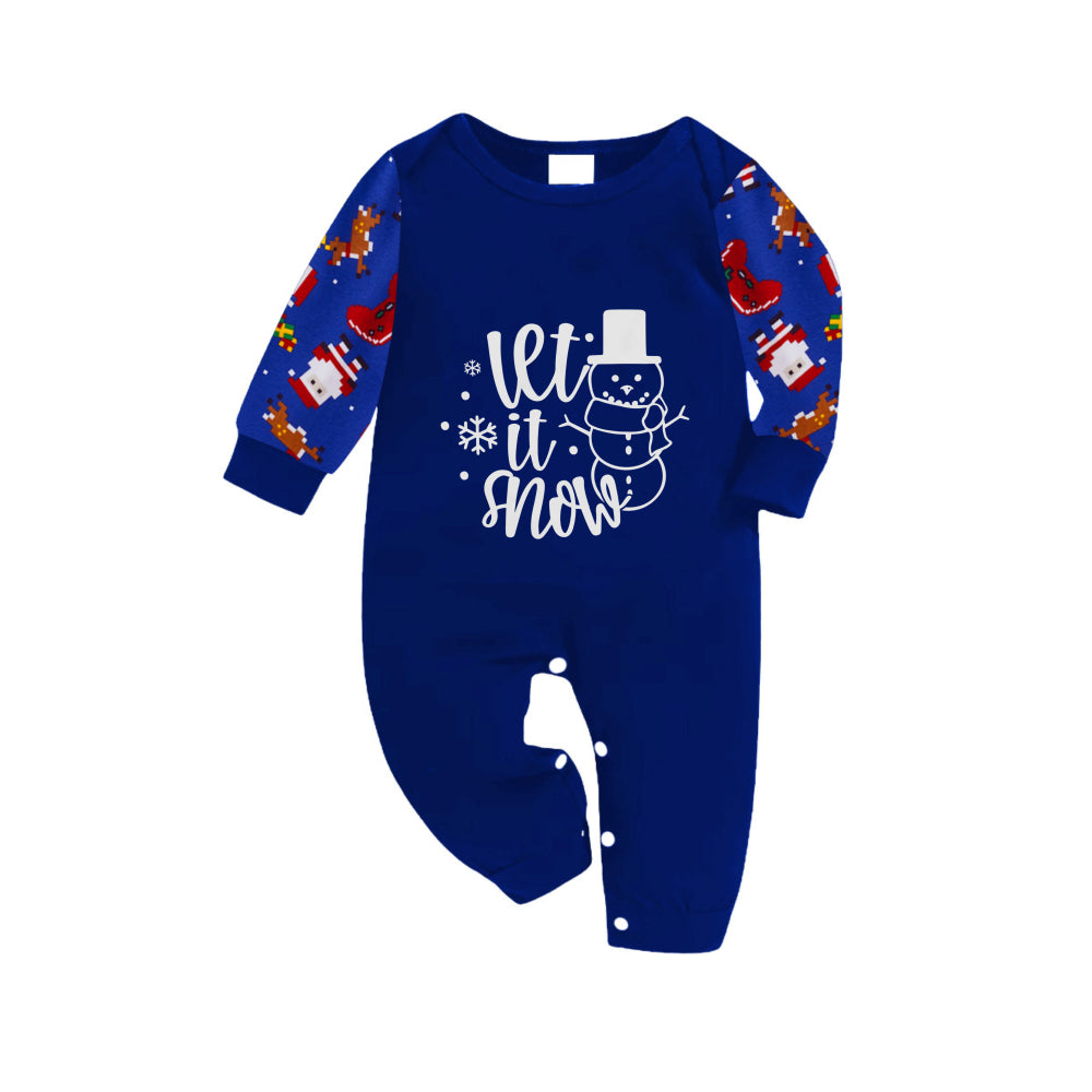 Christmas Family Matching Pajamas-Cozy Blue Pjs Set with Snowman and "Let It Snow" Slogan Print