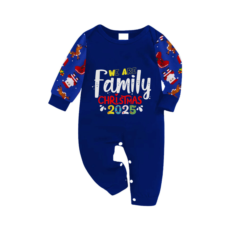 Christmas Family Matching Pajamas-Cozy Blue Pjs Set with "We Are Family Christmas 2025" Artistic Font Print